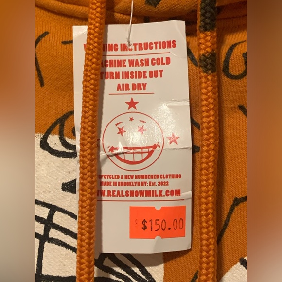 NWT Unique Snow Milk Orange White Blk PEACE Sweatshirt Hoodie Size Small (34-35) - Picture 9 of 10